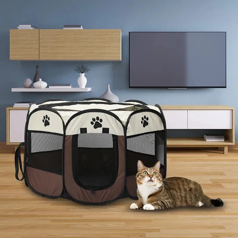 Tenda dobrável portátil para animais de estimação, canil, cerca octogonal, abrigo para cachorros, fácil de usar, operação fácil ao ar livre, gaiolas grandes para cães e gatos