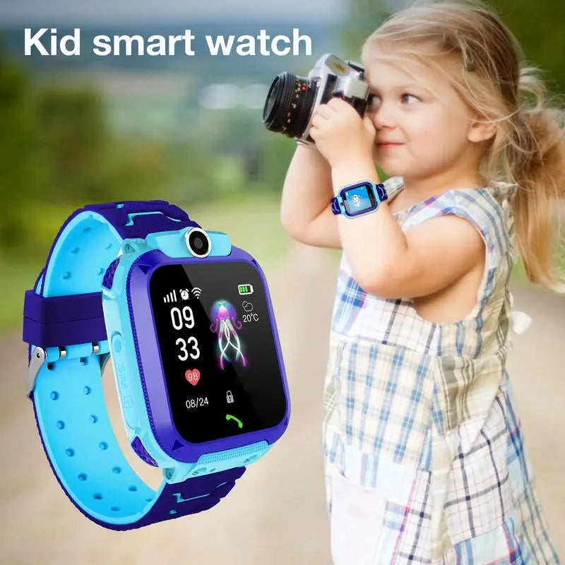 Criança relógio inteligente q12b 2g rede crianças smartwatch meninos meninas dial chamada sos lbs foto câmera jogo de matemática forandroid ios setracker