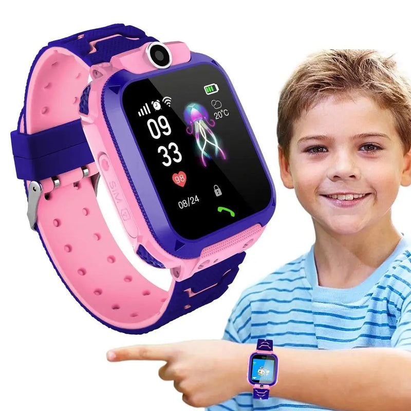 Criança relógio inteligente q12b 2g rede crianças smartwatch meninos meninas dial chamada sos lbs foto câmera jogo de matemática forandroid ios setracker