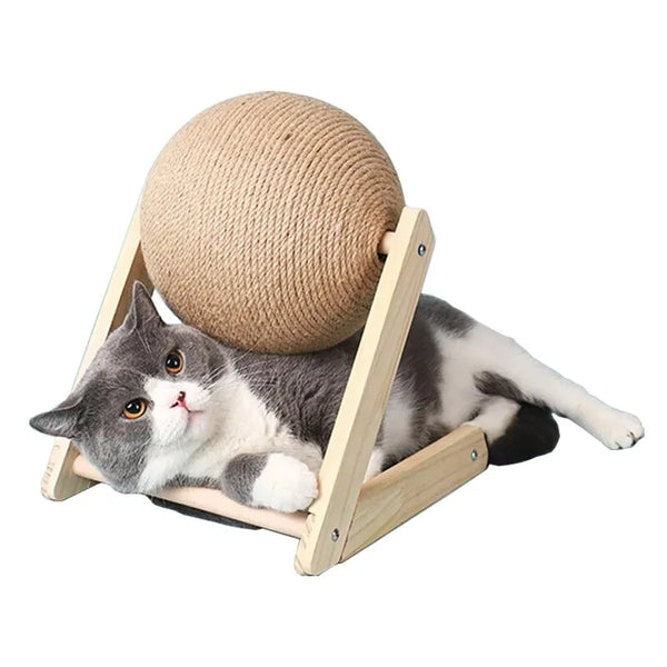 Bola de brinquedos para gatos, sisal e madeira, estável, triângulo, coisas internas, resistente, arranhões, legal, suporte giratório