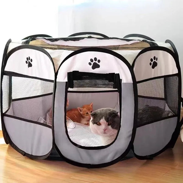 Tenda dobrável portátil para animais de estimação, canil, cerca octogonal, abrigo para cachorros, fácil de usar, operação fácil ao ar livre, gaiolas grandes para cães e gatos